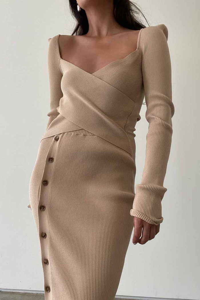 Ribbed Wrap Midi Dress - TheOures