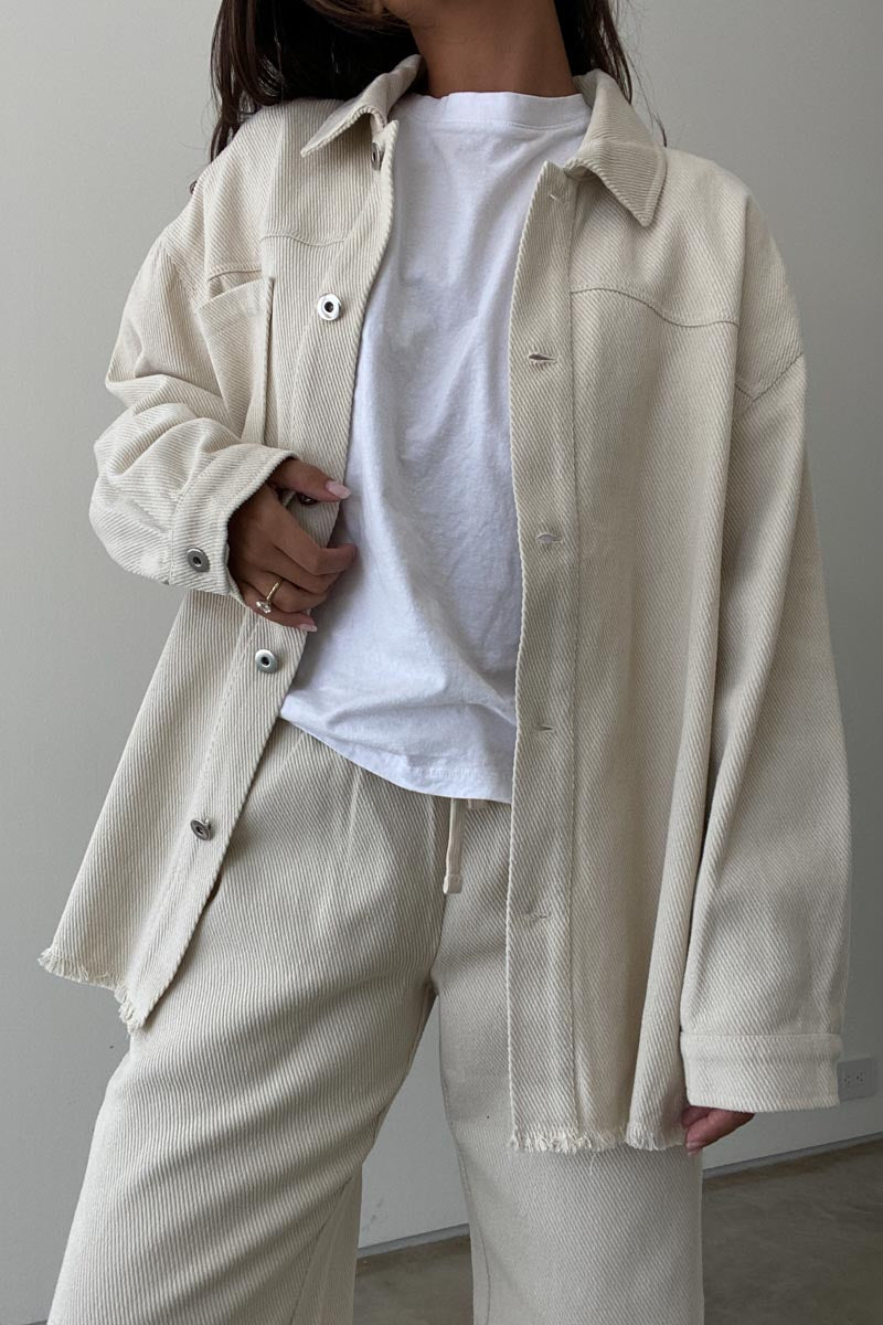 Frayed Hem Cotton Overshirt - TheOures