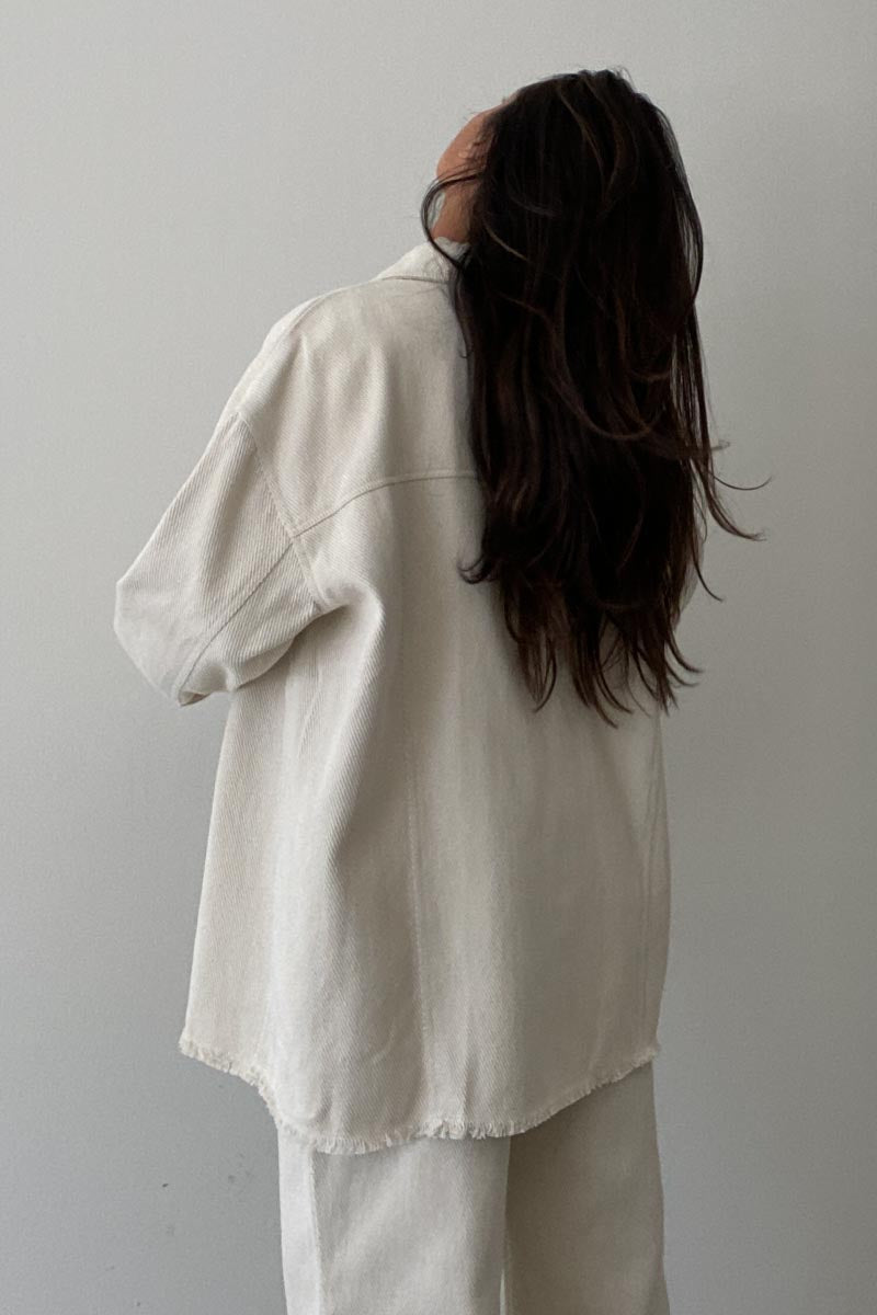 Frayed Hem Cotton Overshirt - TheOures