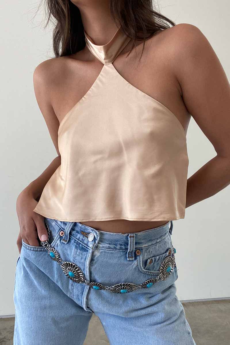 Satin Halter Open Back Top - TheOures