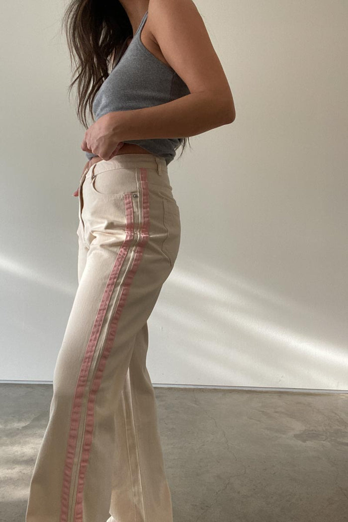 Side Contrast Striped Jeans - TheOures