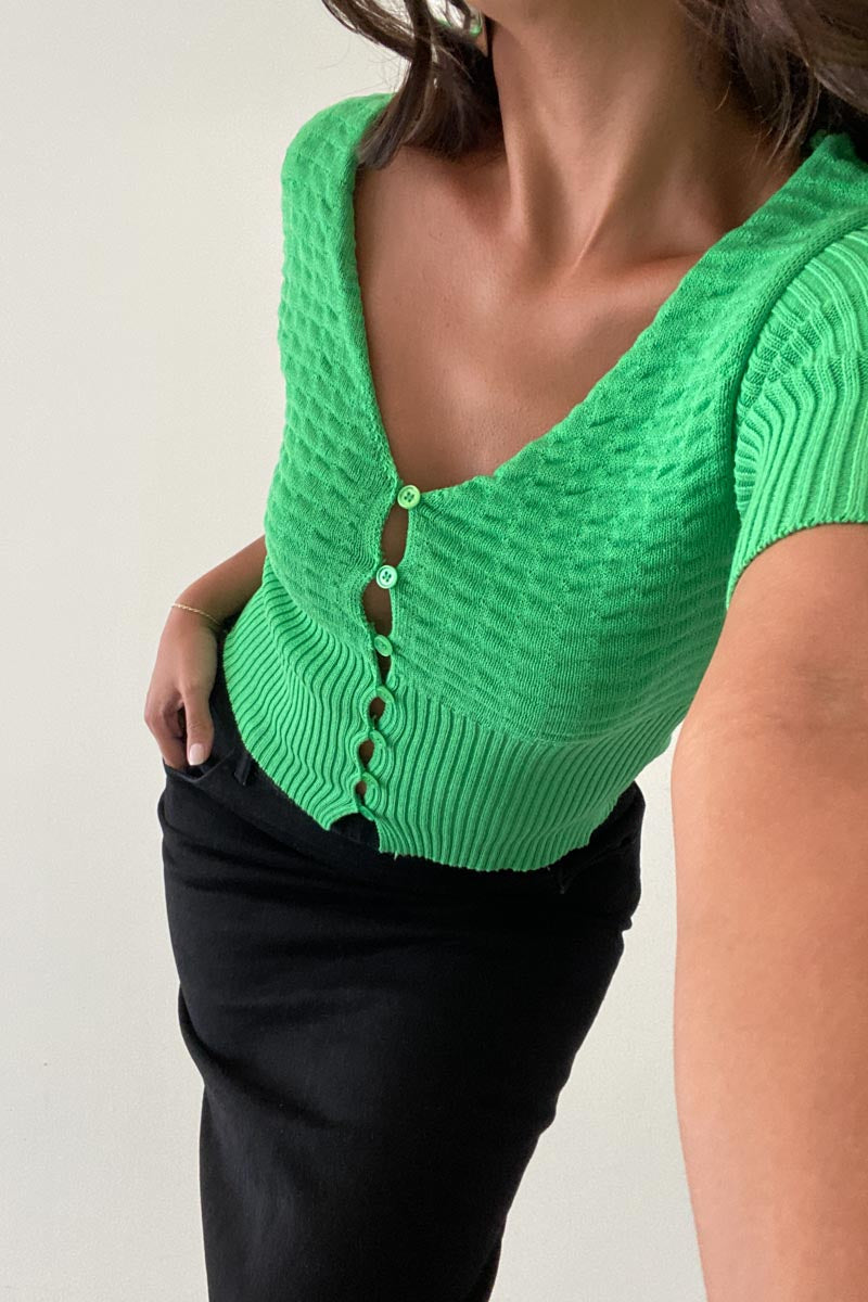 V-Neck Cut Out Detail Knit Top - TheOures