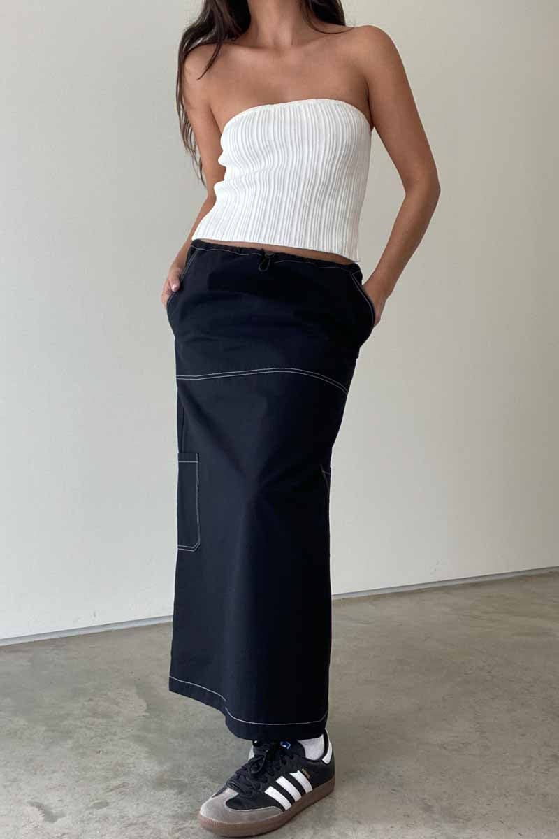 Cargo Midi Skirt with Contrast Stitch Detail - TheOures