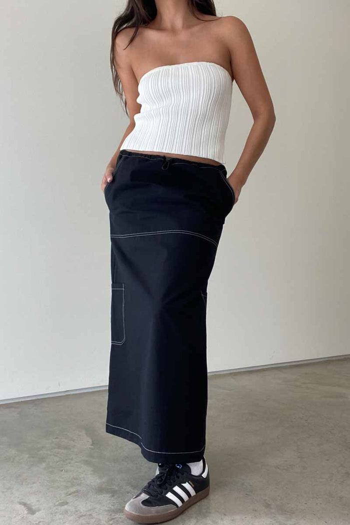 Cargo Midi Skirt with Contrast Stitch Detail - TheOures