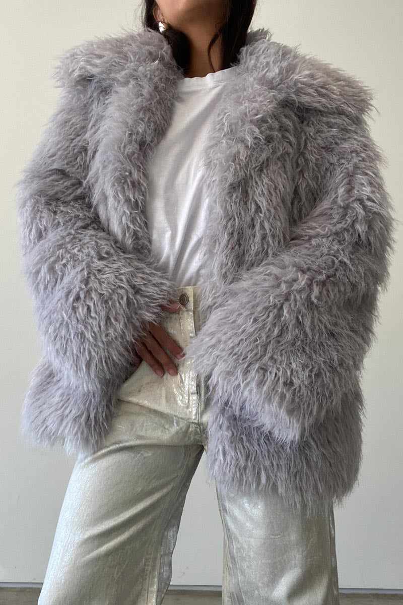 Faux Fur Oversized Sailor Collar Coat - TheOures