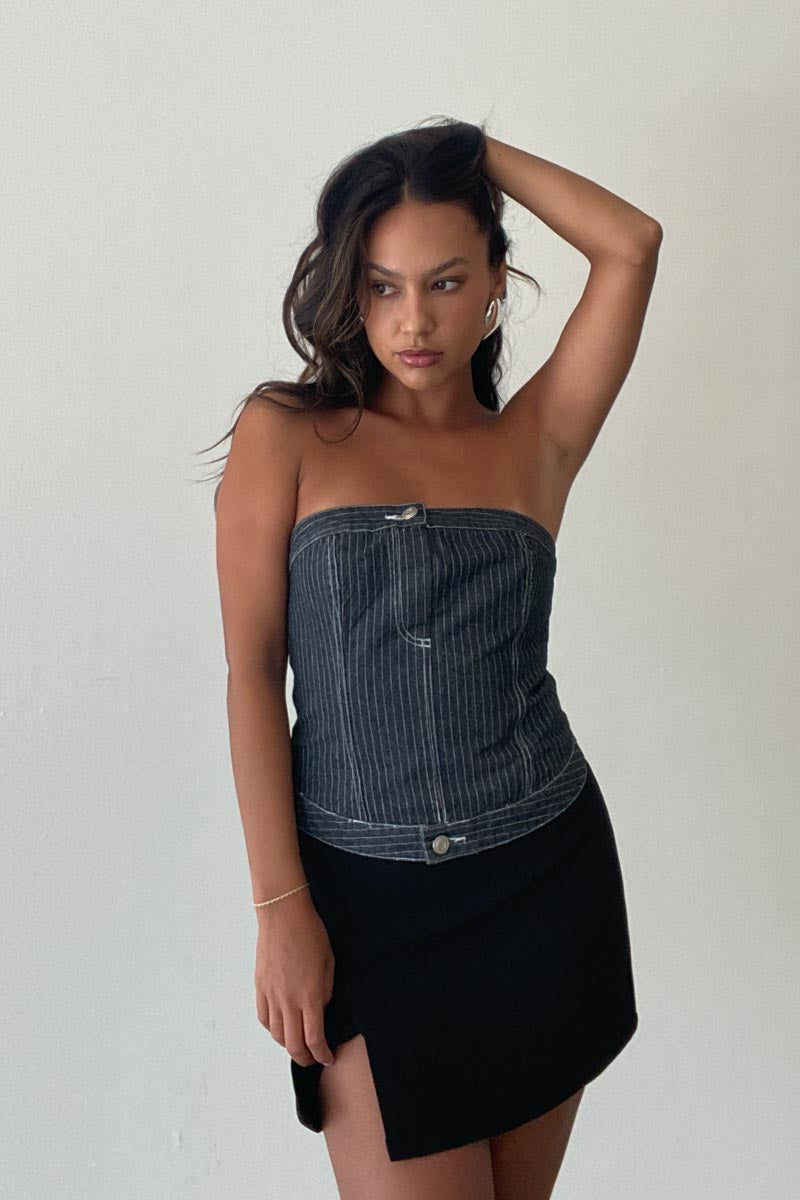 Striped Denim Tube Top - TheOures