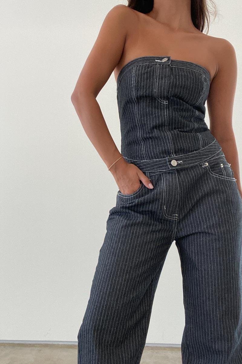 Striped Denim Tube Top - TheOures