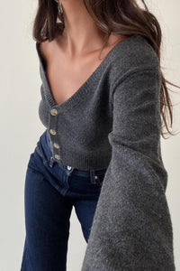 Wool Blended Off the Shoulder Cardigan - TheOures