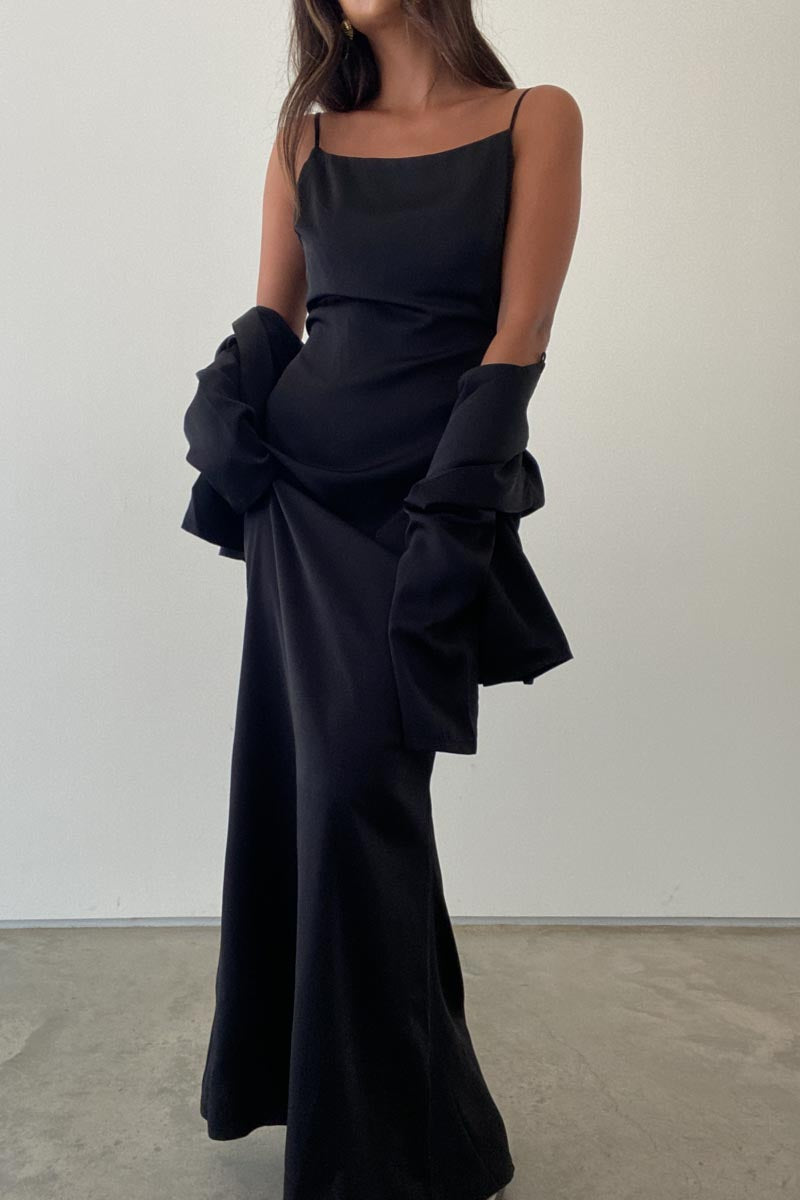 Black Satin Slip Dress & Oversized Cardigan Set
