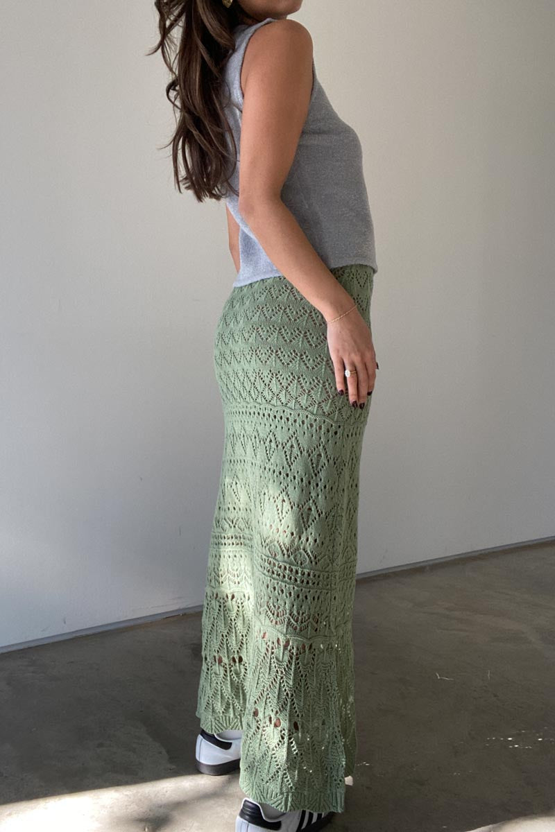 Pointelle Knit Midi Skirt