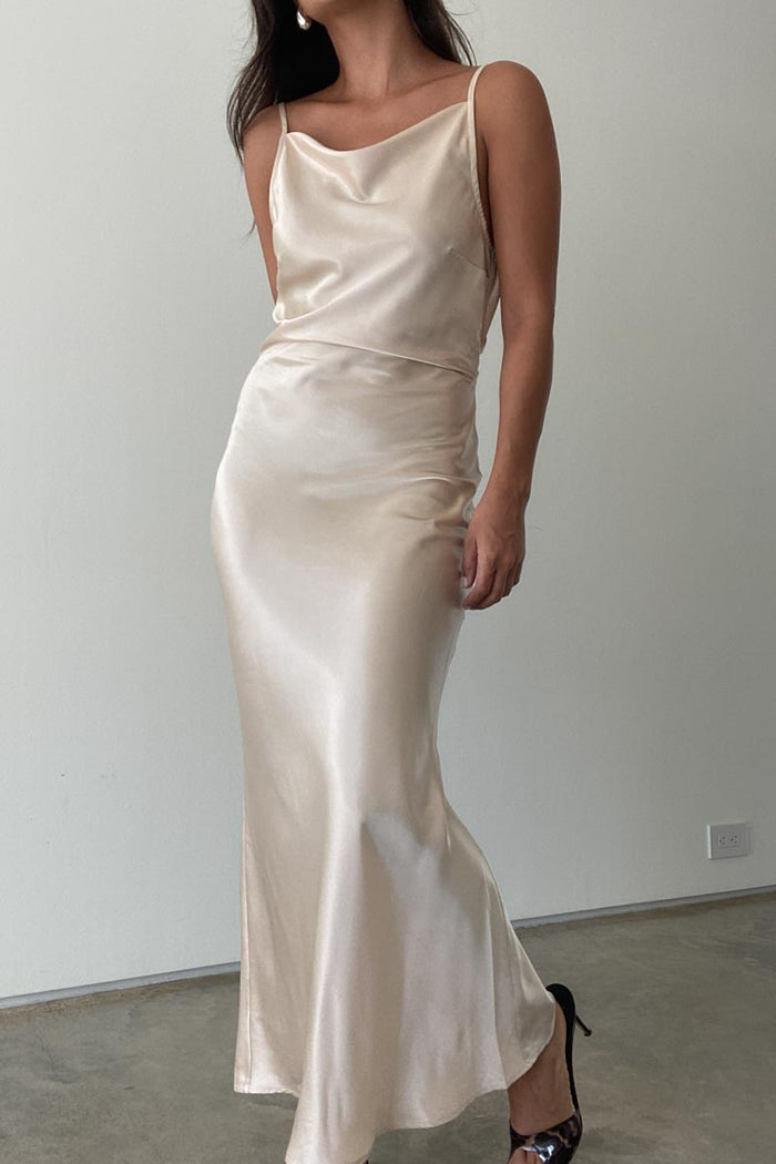 Satin Low Cowl Back Maxi Dress - TheOures