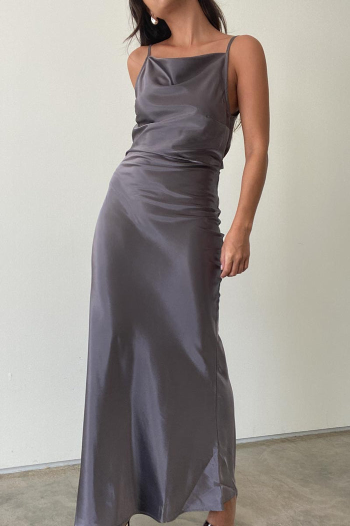 Satin Low Cowl Back Maxi Dress - TheOures