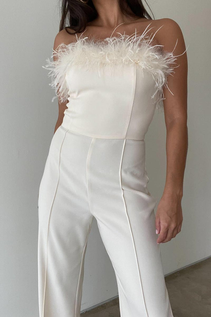 Twill Feather Detail Tube Jumpsuit - TheOures