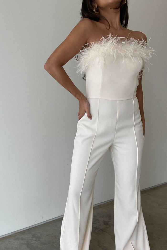 Twill Feather Detail Tube Jumpsuit - TheOures