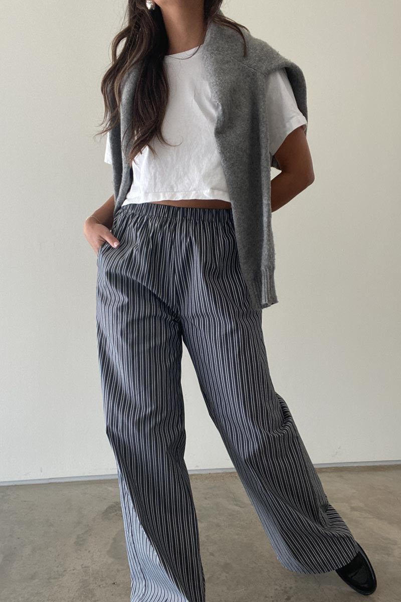 Stripe Straight Wide Leg Pants - TheOures
