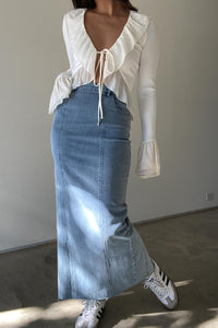 High Waisted Denim Maxi Skirt