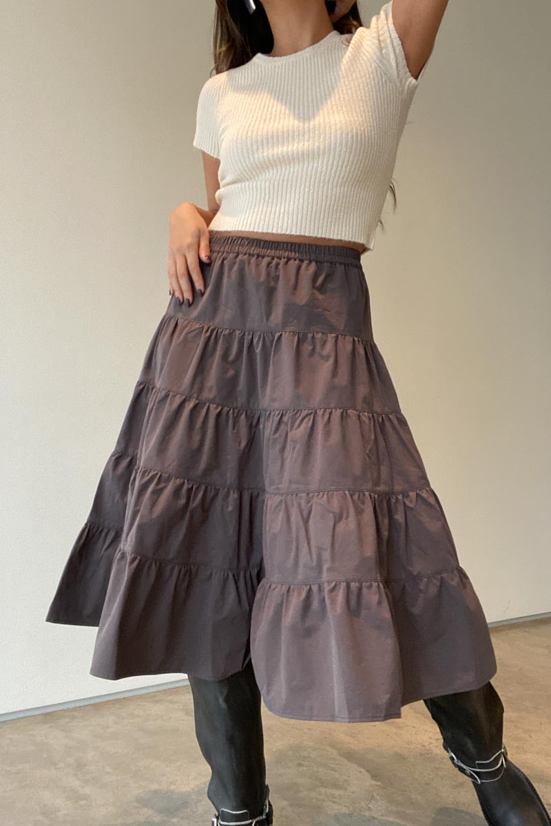 Tiered Low Rise Midi Skirt