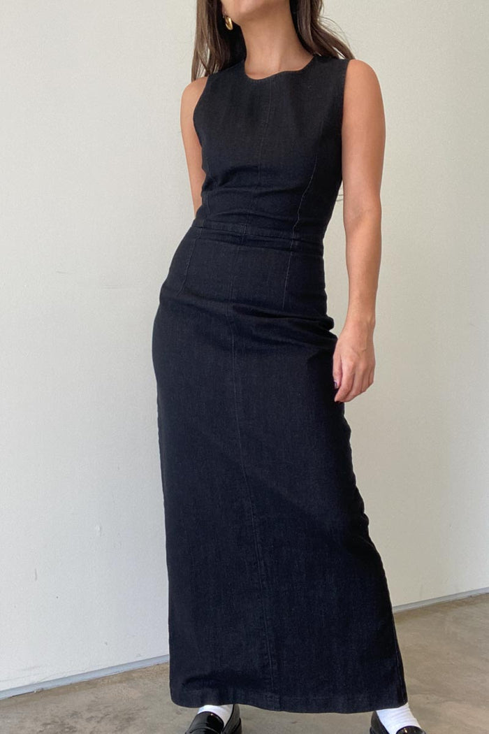 Woven Denim Midi Dress