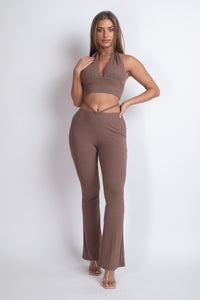 Knit Halter Tie Top and Pants Set