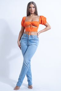 Off The Shoulder Drawstring Front cut Out Top