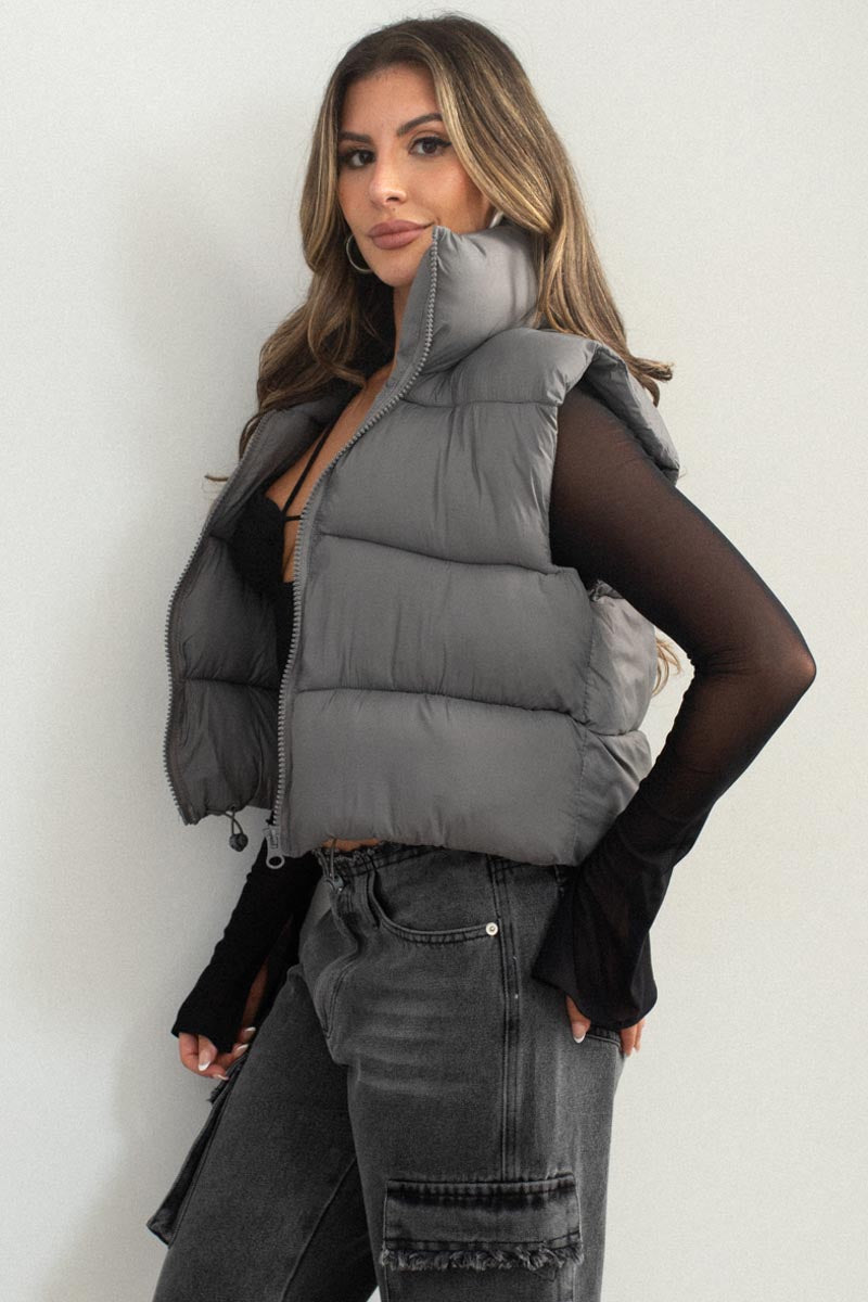 PU Puffer Cropped Vest Jacket - TheOures