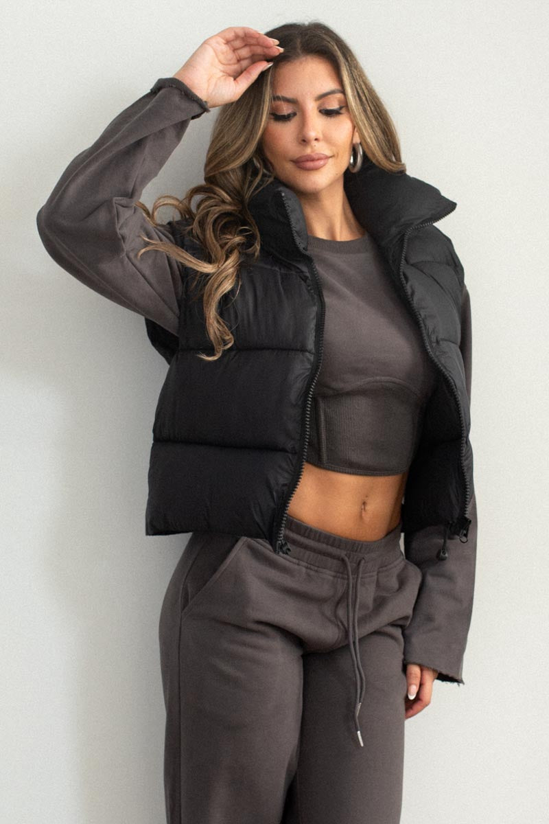 PU Puffer Cropped Vest Jacket - TheOures