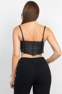 Faux Leather Underwire Corset Top with Buckle Adjustable Straps