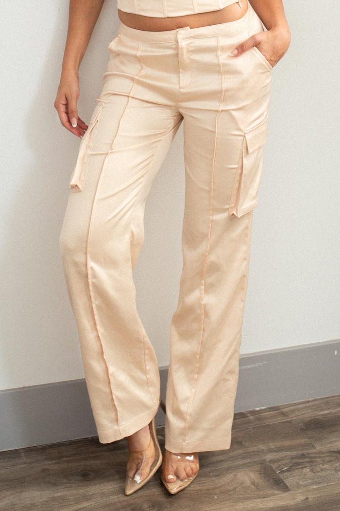 Satin Straight Leg Cargo Pants - TheOures