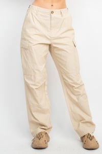 Waist Buckle Adjustable Cargo Pants with Side Pockets