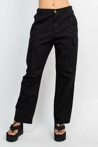 Waist Buckle Adjustable Cargo Pants with Side Pockets