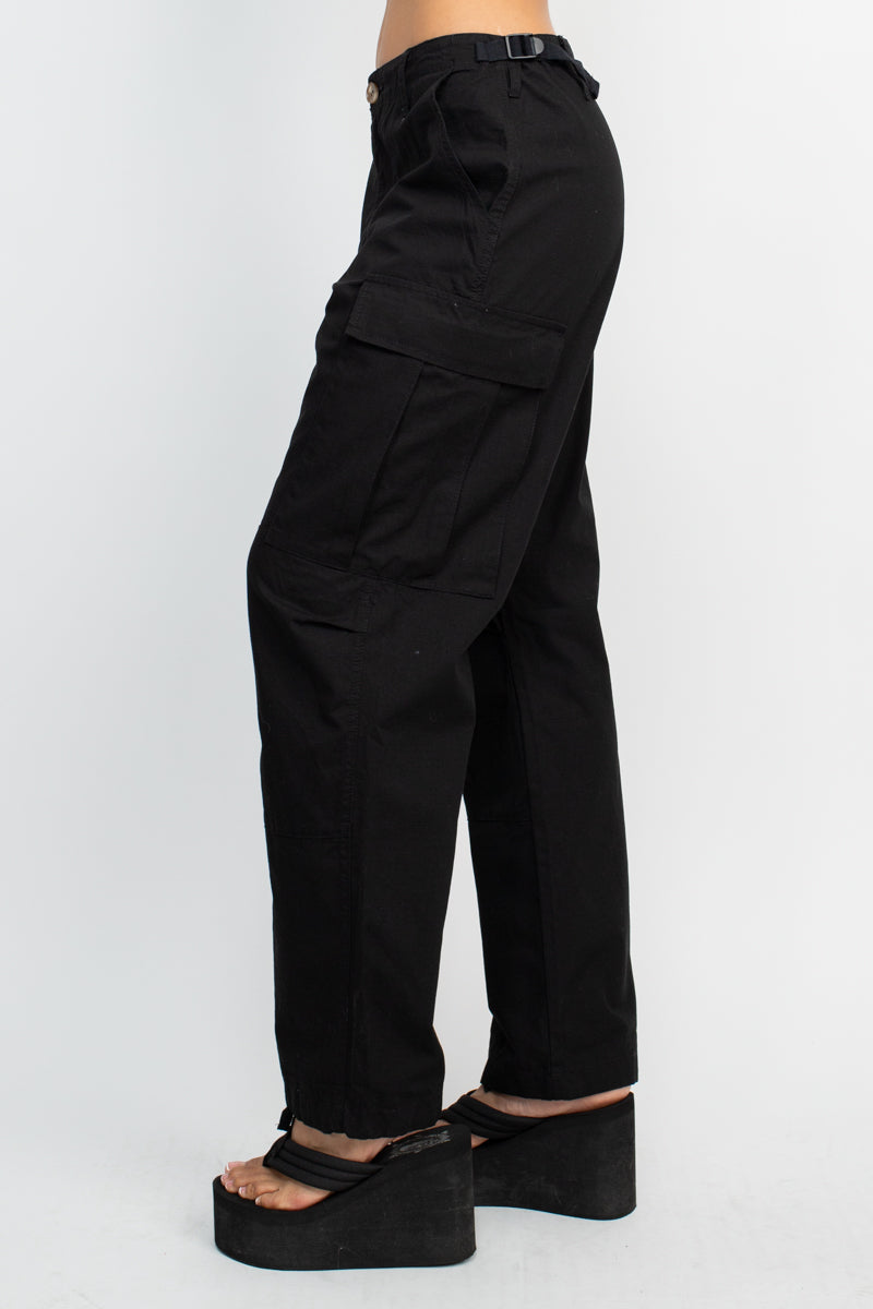 Waist Buckle Adjustable Cargo Pants with Side Pockets