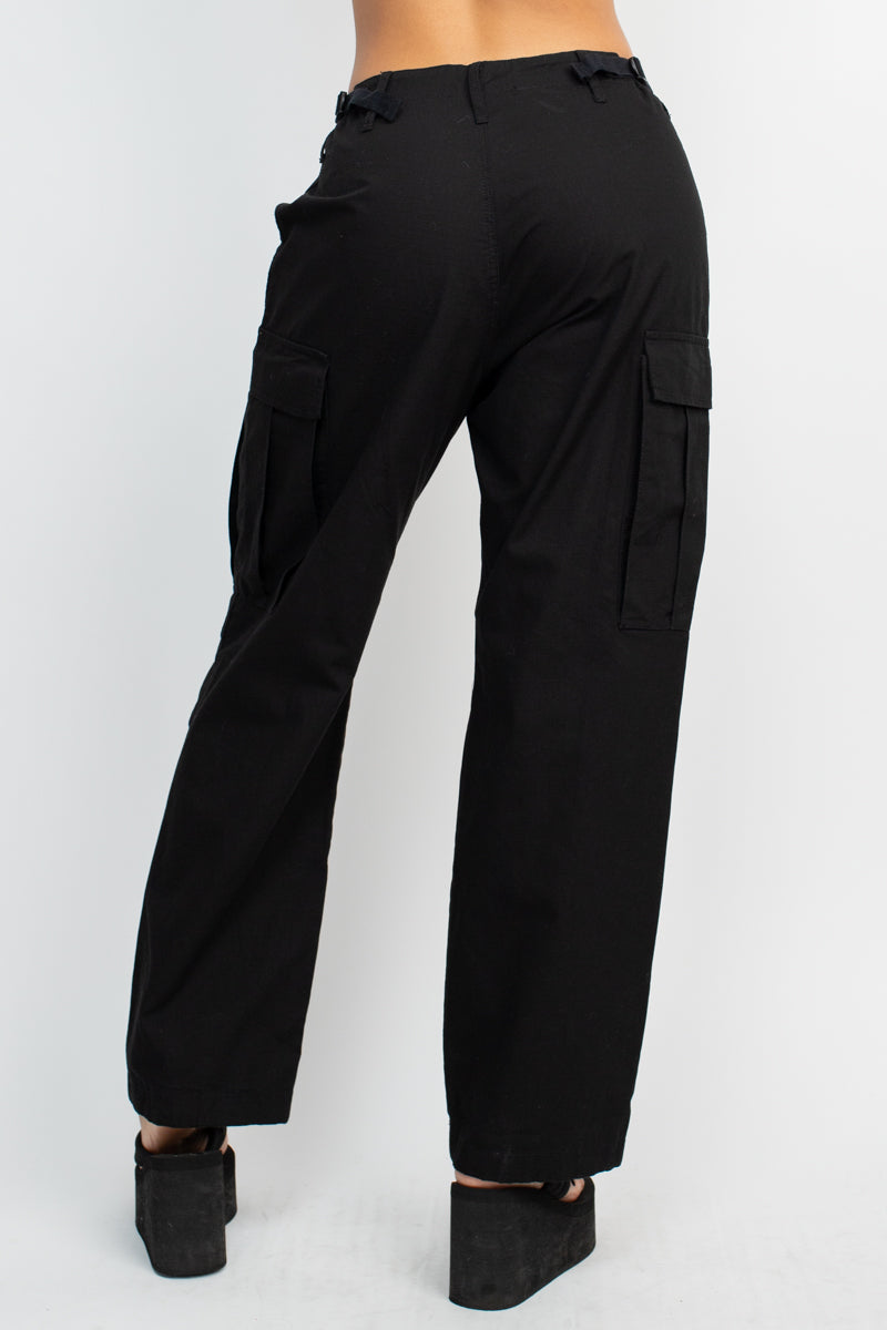 Waist Buckle Adjustable Cargo Pants with Side Pockets