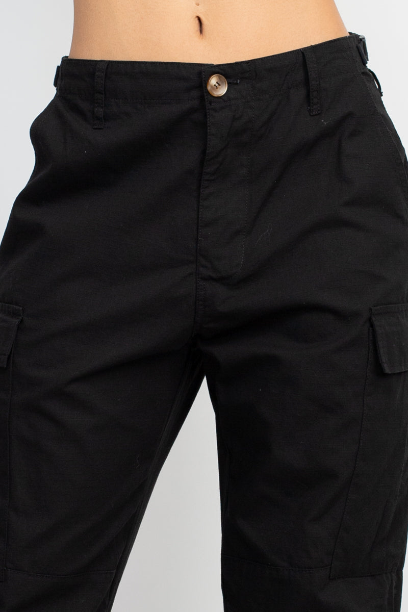 Waist Buckle Adjustable Cargo Pants with Side Pockets