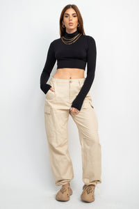 Waist Buckle Adjustable Cargo Pants with Side Pockets