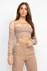 Ruched Long Sleeve Front Detail Crop Top