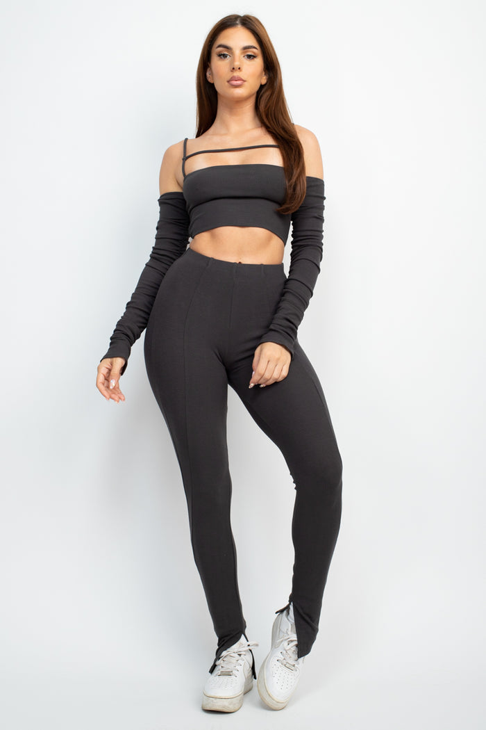 Ribbed Slit Hem Leggings