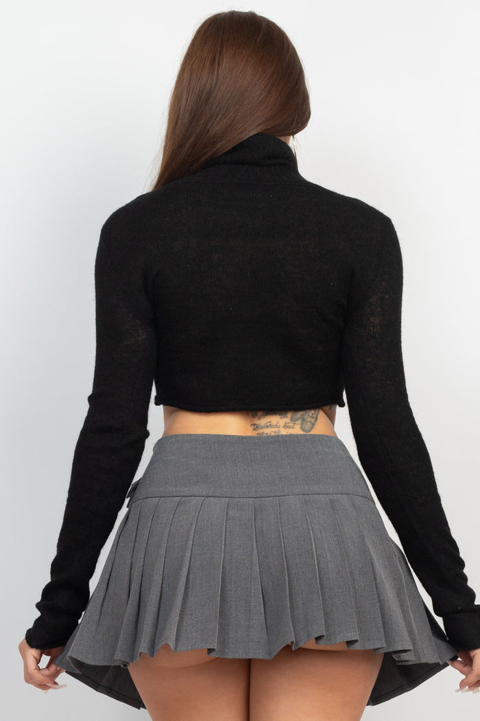Wool Blended High Neck Knit Crop Top