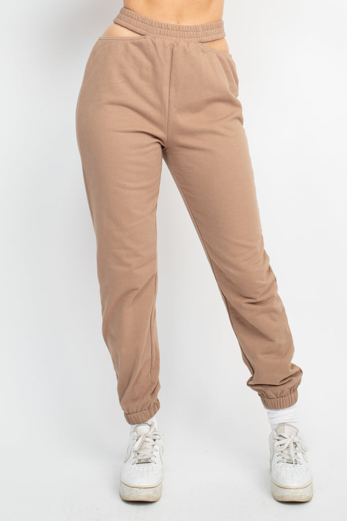 Waist Cut Out Elastic Waistband Jogger Pants