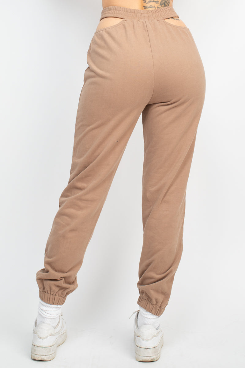 Waist Cut Out Elastic Waistband Jogger Pants