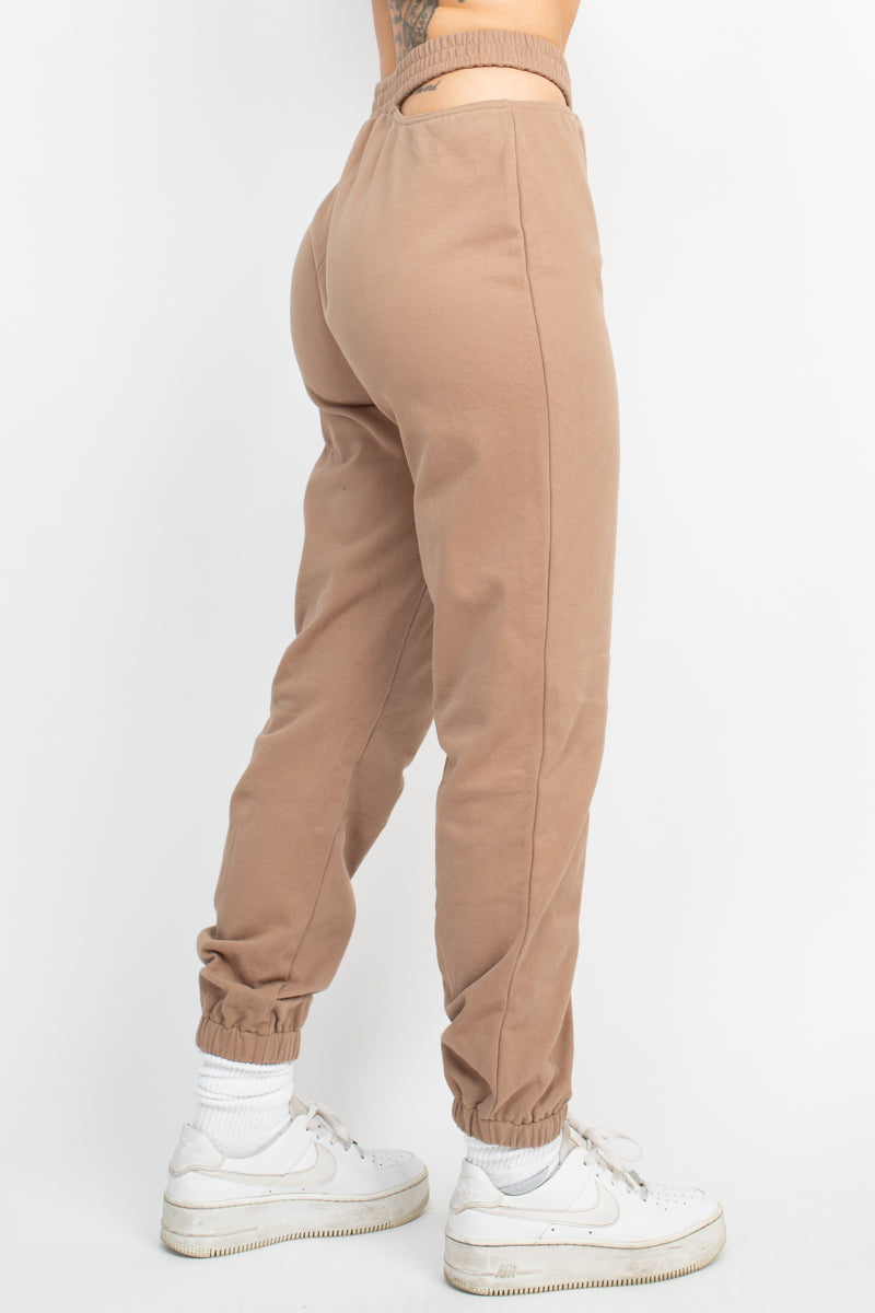 Waist Cut Out Elastic Waistband Jogger Pants