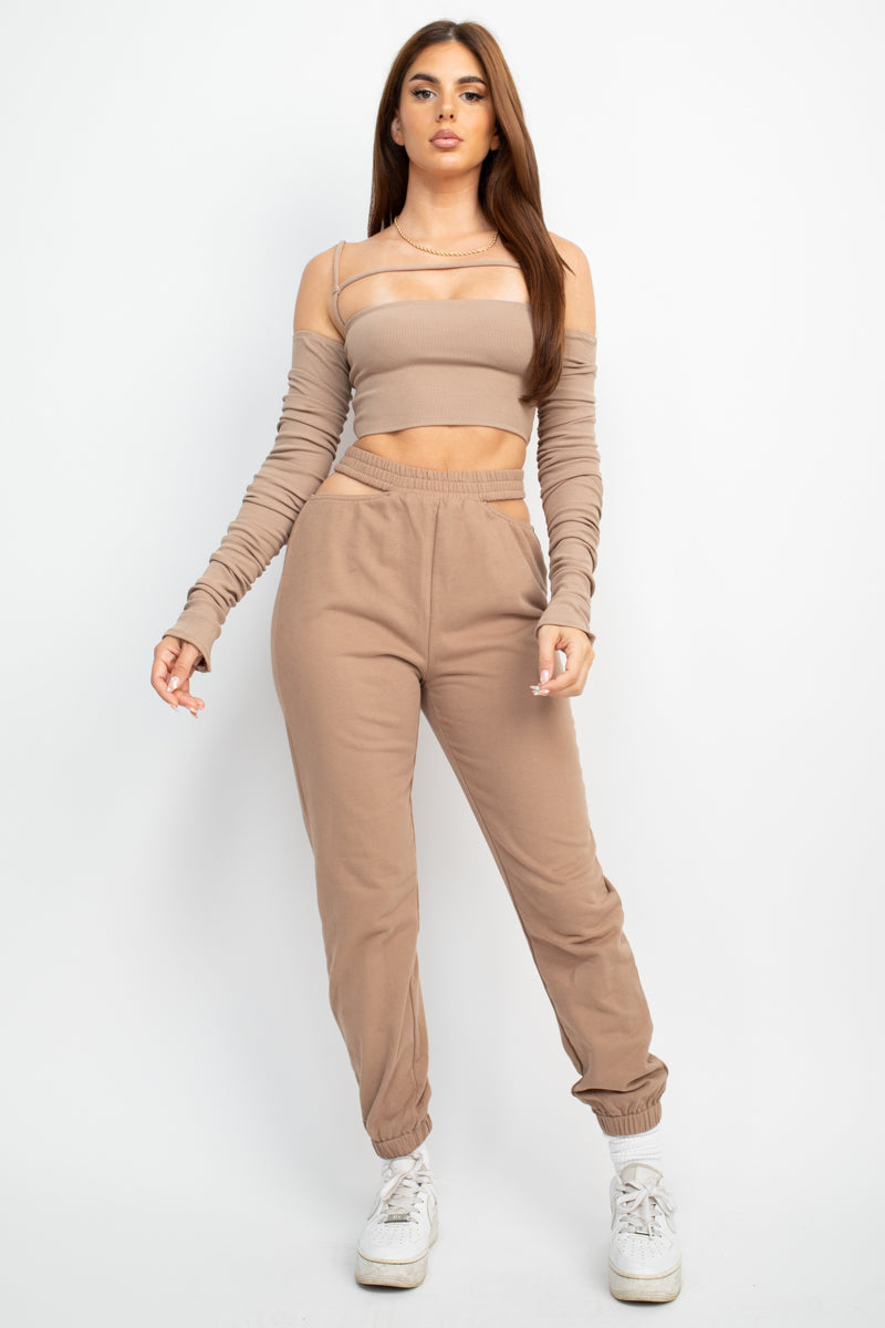 Waist Cut Out Elastic Waistband Jogger Pants