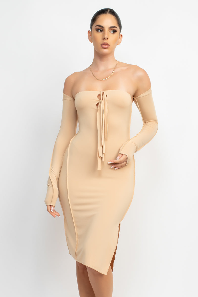 Keyhole Tie Up Midi Dress with Bolero - TheOures