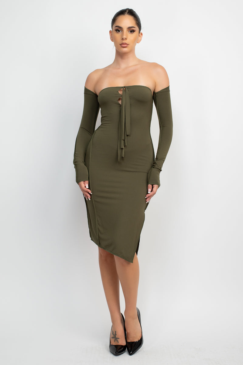 Keyhole Tie Up Midi Dress with Bolero - TheOures