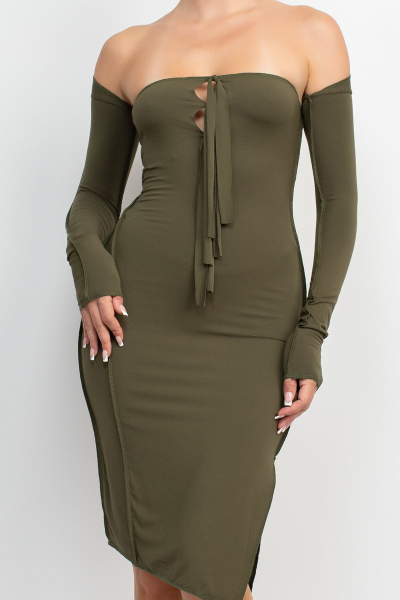 Keyhole Tie Up Midi Dress with Bolero - TheOures