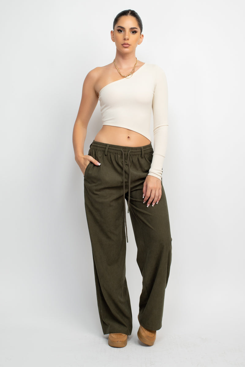 Cord Drawstring Wide Pants