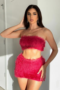 V Waist Faux Fur Mini Skirt