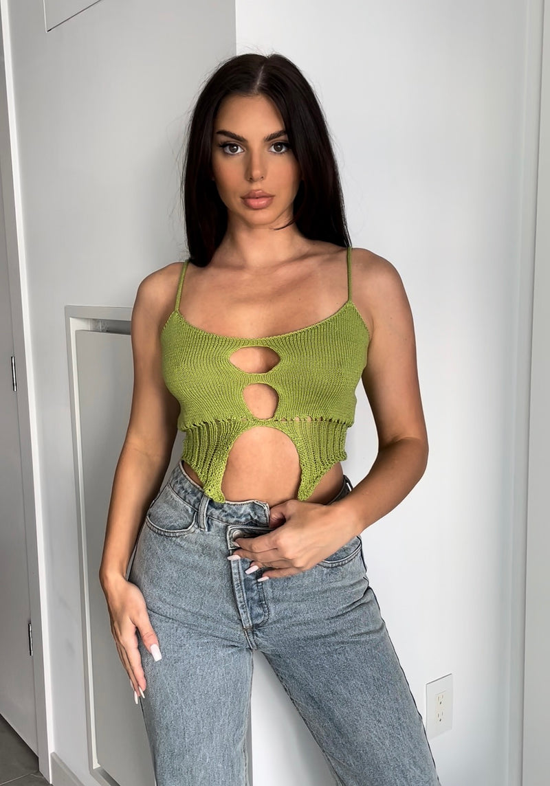 Keyhole Cut Out Front Open Knit Camisole Top