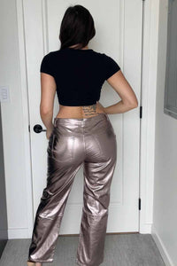 Metallic Low Rise Straight Leg Pants - TheOures