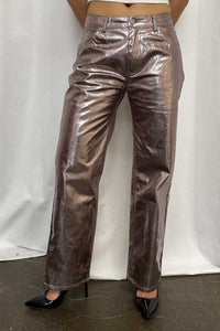 Metallic Low Rise Straight Leg Pants - TheOures