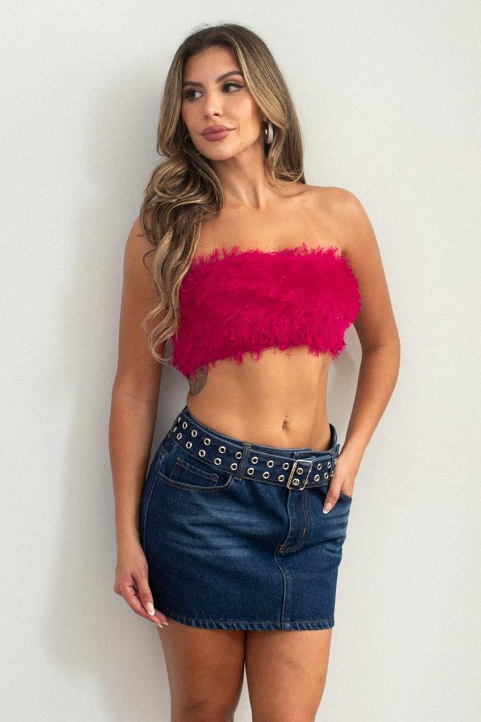 Fringe Fabric Bandeau Crop Top